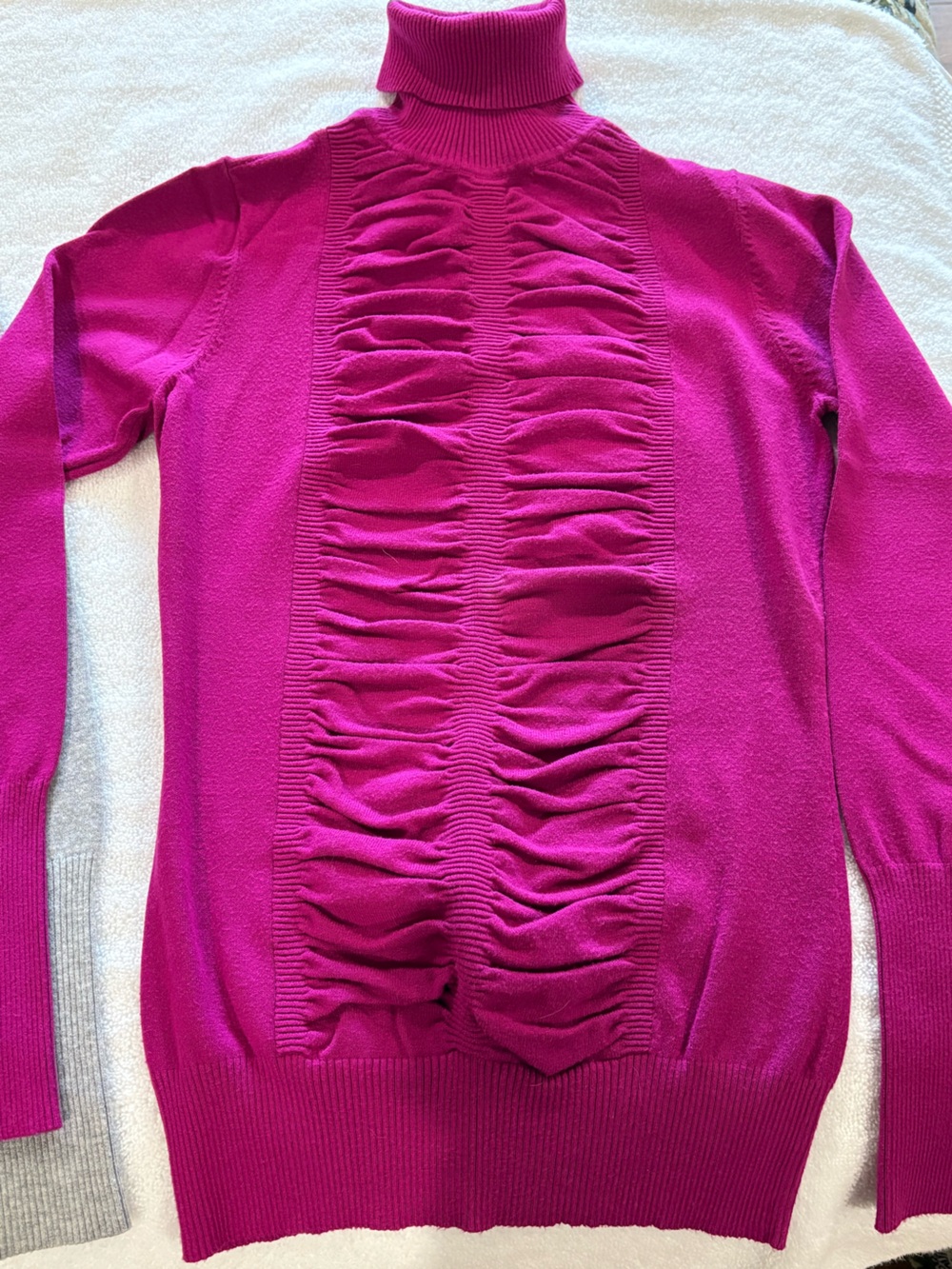 Cache Hot Pink Ruched Front Turtleneck Sweater